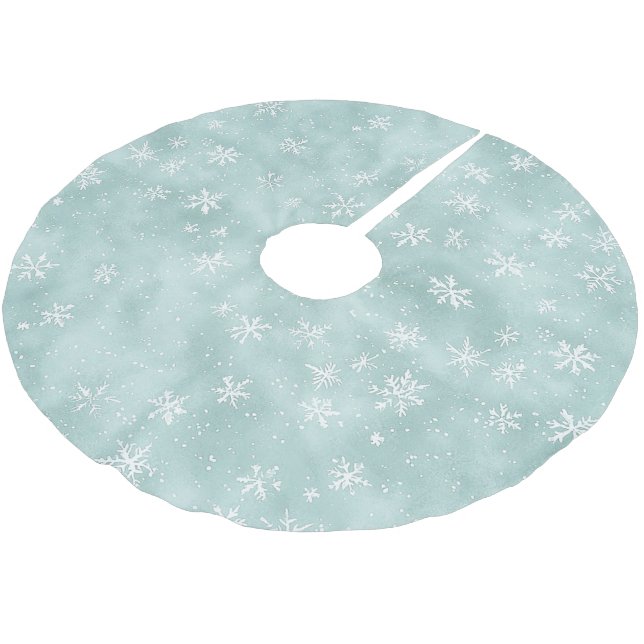 Mintblå snöflingor jul   julgransmatta borstad polyester (Vinklad)