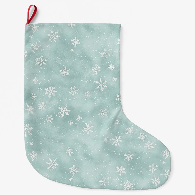 Mintblå Snöflingor Jul   Stor Julstrumpa (Framsidan)