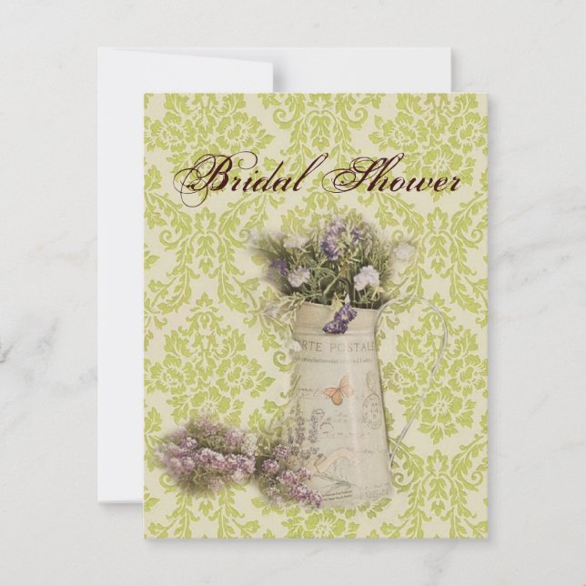 Minte grönt damask land vildblomma bröllop inbjudningar (Framsida)