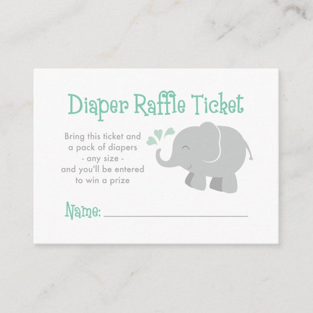 Mintgrå Elefantblöja Lotteri Baby Shower Tilläggskort (Framsida)