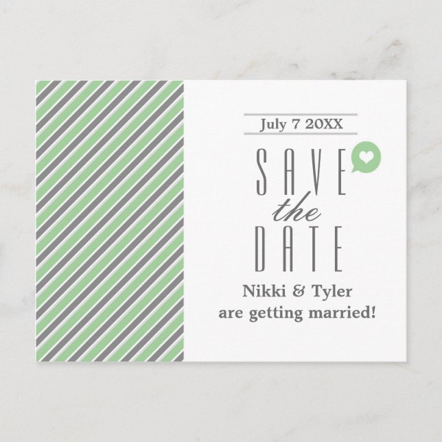 Mintgrå och vit modern Spara datum-postkort Meddelande Vykort (Framsida)