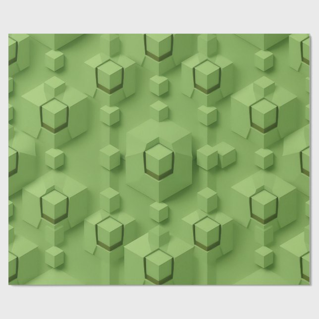Mintgrön 3D Isometrisk Kubmönster Presentpapper (Platt)