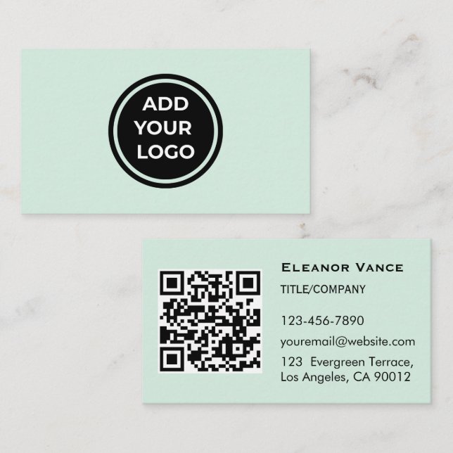 Mintgrön AddLogo-visitenkort med QR-kod Visitkort (Fram/baksida)
