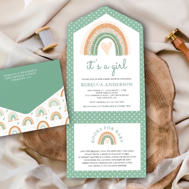 Mintgrön akvarell Boho regnbåge Baby Shower (Skapare uppladdad)