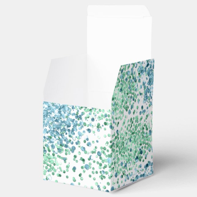 Mintgrön Aqua Blå Glittriga Prickar Glans       Presentaskar (Öppnad)