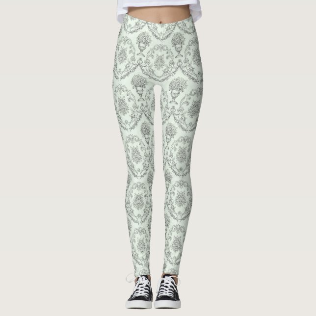 Mintgrön barock kerub och blomurn Toile (2) Leggings (Framsida)