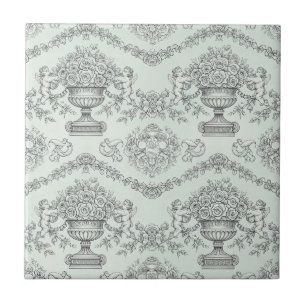 Mintgrön barock kerub och blomurn Toile Kakelplatta