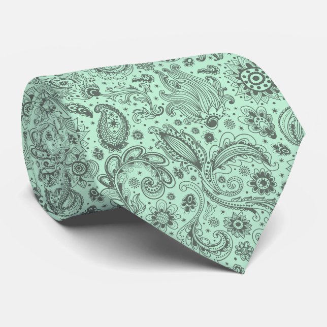 Mintgrön batik boho stil blommig paisleymönster slips (Rullad)