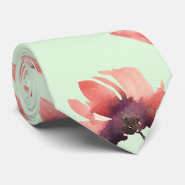 Mintgrön Blommig Akvarellkonst Slips