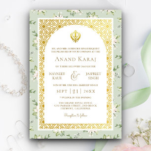 Mintgrön Blommig Anand Karaj Punjabi Sikh Bröllop Inbjudningar