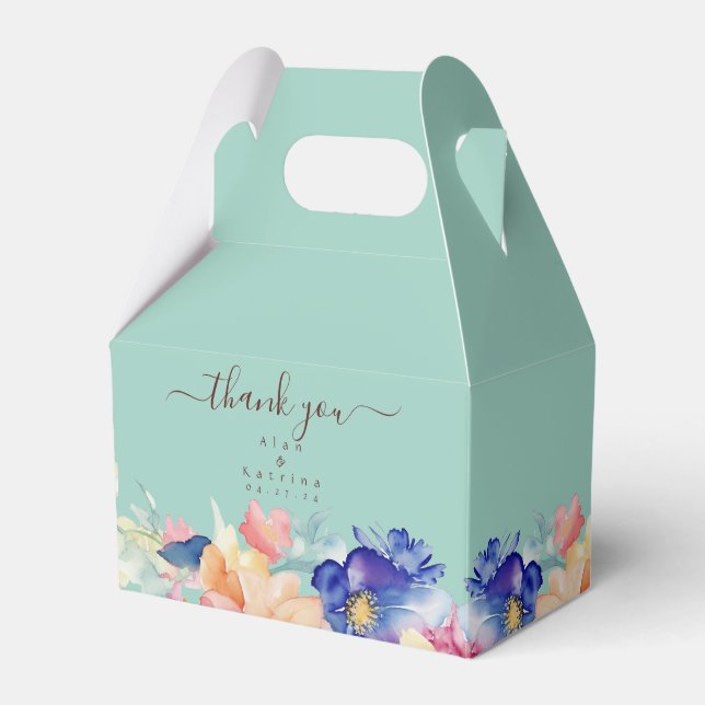 Mintgrön Blommig Bröllopsgavellåda Modern Fest Presentaskar (Framsidan Sidan)
