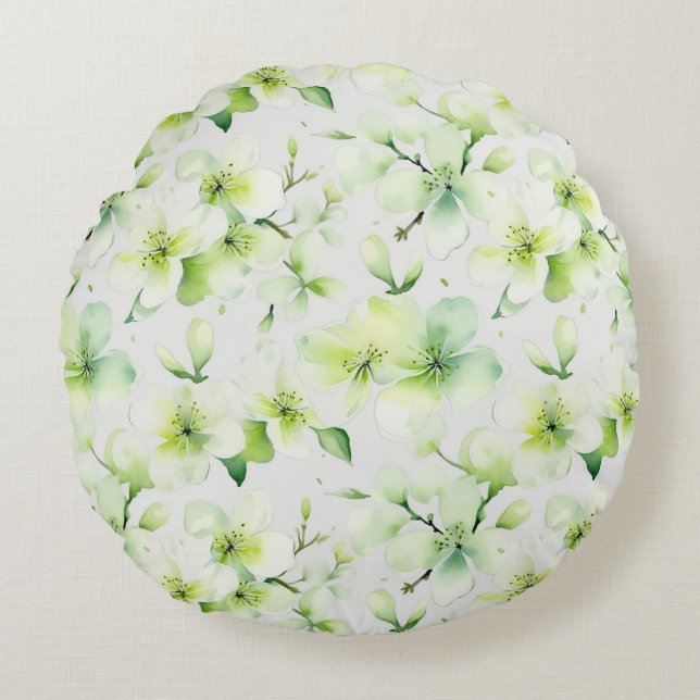 Mintgrön blommig Tie Dye Rund Kudde (Framsidan)