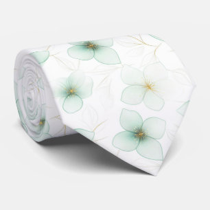 Mintgrön blommönster på vit bakgrund slips