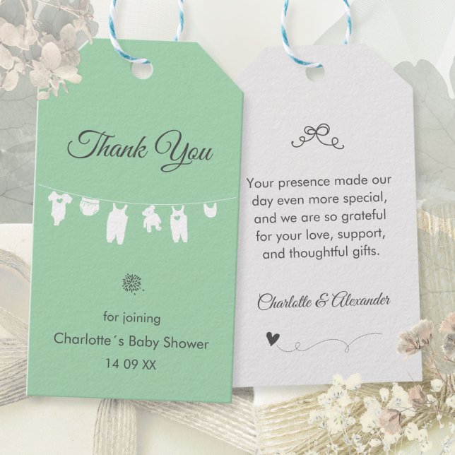 Mintgrön Boho Elegant Tack Babykalas Presentetikett (Mint Green Boho Elegant Thank You Baby Shower Gift Tags ©Susanne Sachers - Sunny Mind 🌞)