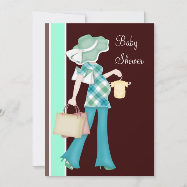 Mintgrön chokladbrun baby shower inbjudningar (Framsida)