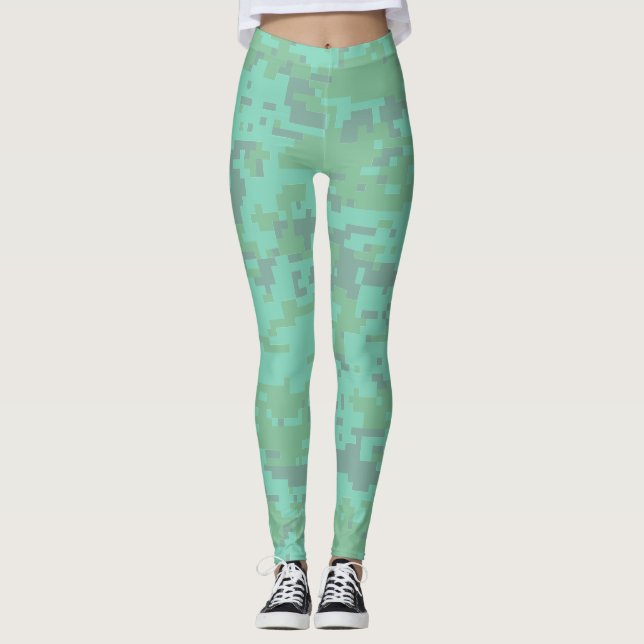 Mintgrön digital kamouflage-mönster leggings (Framsida)