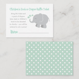 Mintgrön Elefantbok eller blöjlotteri Baby Shower Tilläggskort