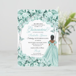 Mintgrön Elegant Blommig Quinceanera Inbjudningar