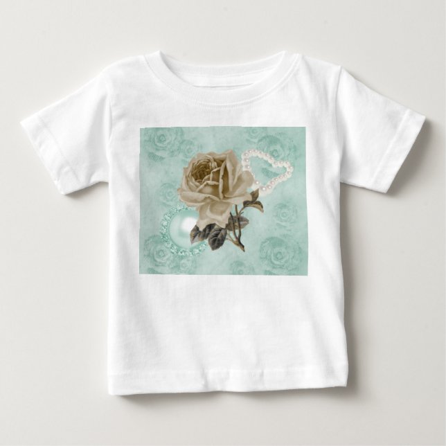 Mintgrön Elfenbensvit Ros Toddlers Vit Ruffled Klä Tee (Framsida)