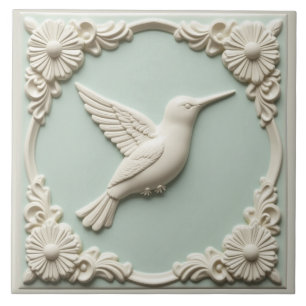 Mintgrön falsk relief Art Nouveau Kolibri Kakelplatta