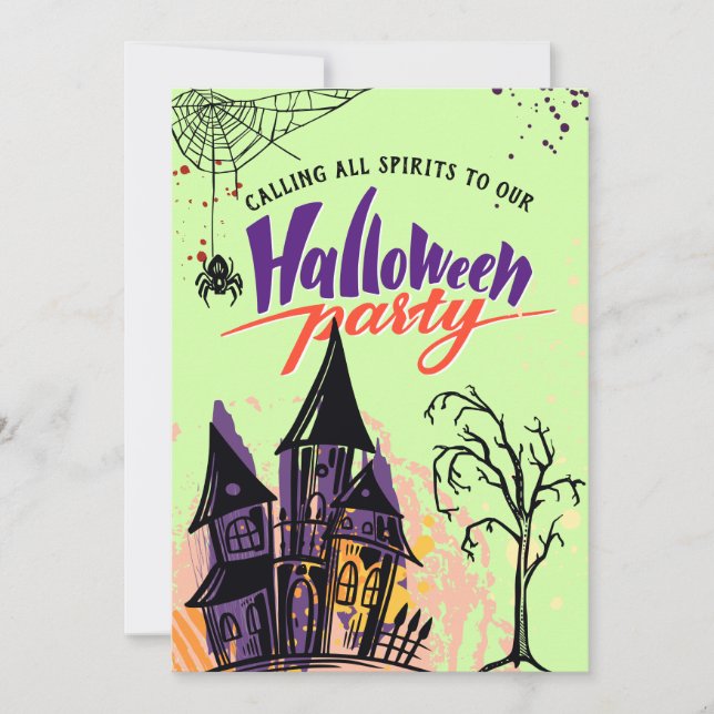Mintgrön färgrik abstrakt Halloweenfest Inbjudningar (Framsida)