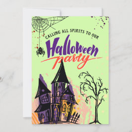 Mintgrön färgrik abstrakt Halloweenfest Inbjudningar