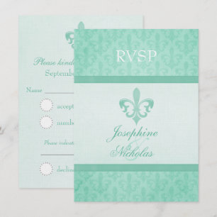 Mintgrön Fleur De Lis formell bröllops-RSVP Inbjudningar