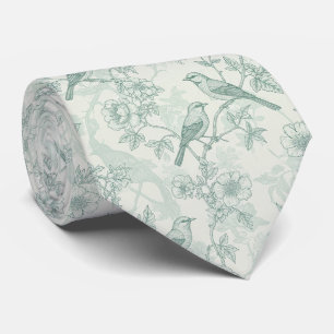 Mintgrön fransk countryfågel och blommande toile 2 slips