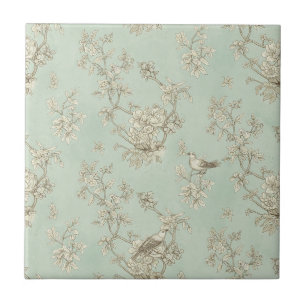 Mintgrön fransk lanstil fåglar och blommande toile kakelplatta