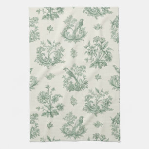 Mintgrön fransk lanstil med fåglar och blommor Toi Kökshandduk