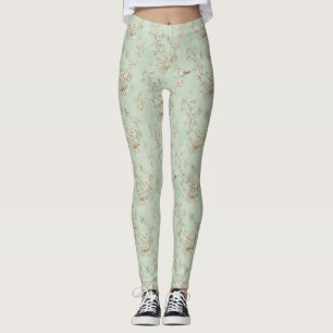 Mintgrön fransk lanstil med fåglar och blommor Toi Leggings