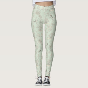Mintgrön fransk lanthushållsfågel och blommande to leggings