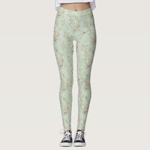 Mintgrön fransk lanthushållsfågel och blommande to leggings