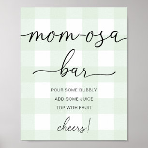 Mintgrön Gingham Baby Shower Mom-osa Bar Skylt