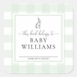 Mintgrön Gingham Kanin Bokmärkesklistermärke Fyrkantigt Klistermärke