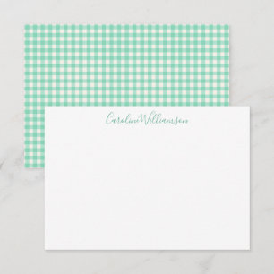 Mintgrön Gingham-rutig Preppy-typsnittsnamn Anteckningskort
