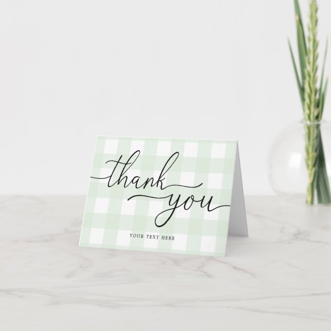 Mintgrön Gingham Vikad Tacksamhetskort Kort (Framsida)