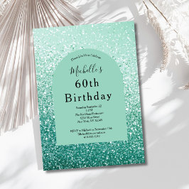 Mintgrön glitter glam bling 60-årsdag för henne inbjudningar