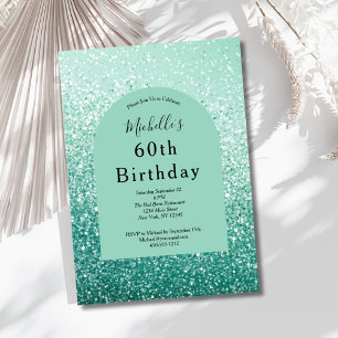 Mintgrön glitter glam bling 60-årsdag för henne inbjudningar
