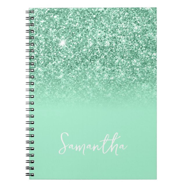 Mintgrön glitter Ombre Namn Anteckningsbok (Framsidan)