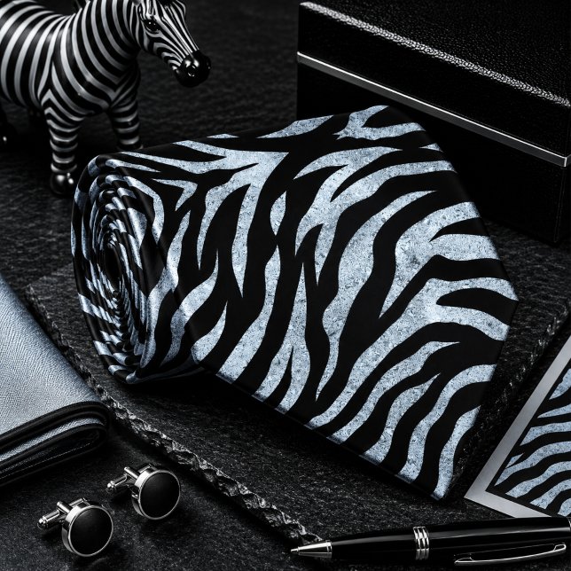 Mintgrön glitterrandig zebra vilda djur mönster slips (Skapare uppladdad)