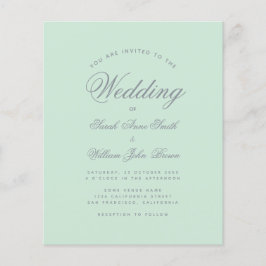 Mintgrön & grå budgetbröllopsinbjudan med skript