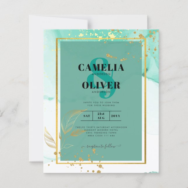 Mintgrön Guld Alkoholbläck Abstrakt Bröllop (Framsida)