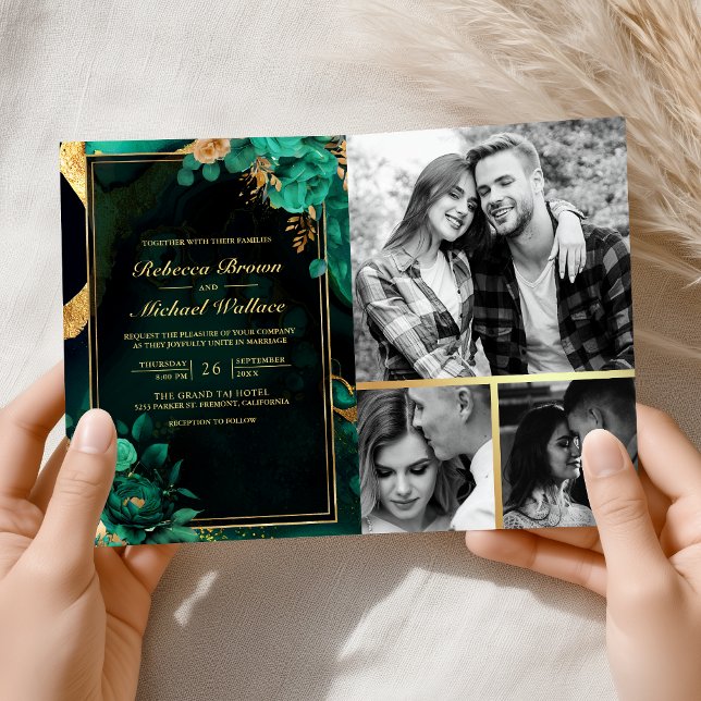 Mintgrön Guld Blommig Marmor QR-kod Bröllop Inbjudan (Skapare uppladdad)