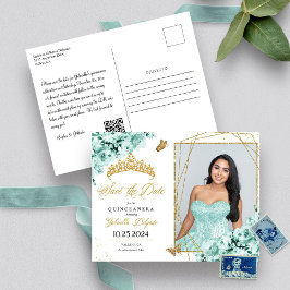Mintgrön & Guld Tiara Quinceañera Fotopostkort Vykort