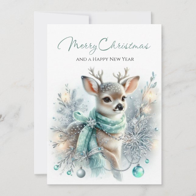 Mintgrön halsduk Fawn & Candlelight Charm Julkort (Framsida)