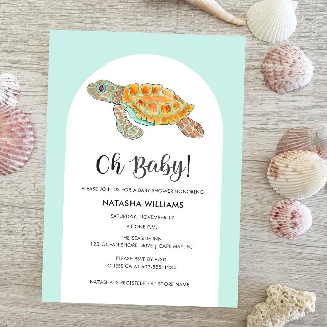 Mintgrön havssköldpadda Baby Shower Inbjudningar (Skapare uppladdad)
