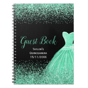 Mintgrön klänning Falskt glitter Quinceanera gäst Anteckningsbok