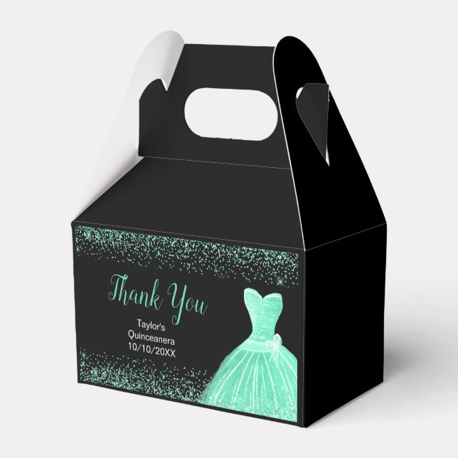 Mintgrön klänning Falskt glitter Quinceanera Presentaskar (Framsidan Sidan)