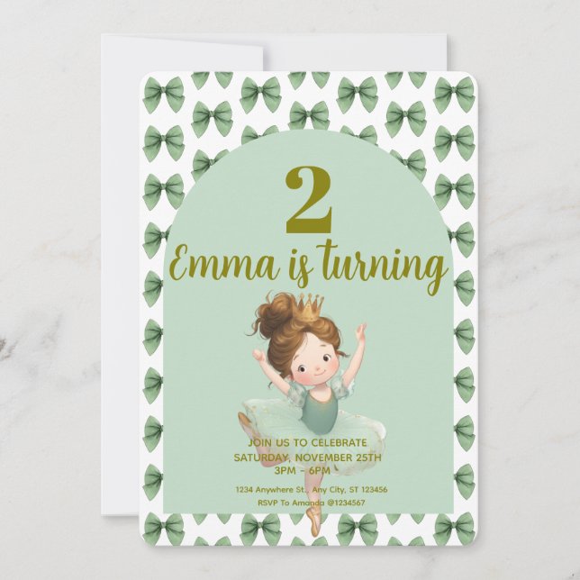 Mintgrön liten prinsessa boll  inbjudningar (Framsida)